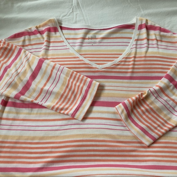 J.Jill Tee Multi Stripe V Neck Tee. Sz M - Picture 4 of 6